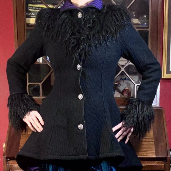Vtg Y2K Lip Service Wicked Winter Faux Fur Goth Victorian Steampunk Tail Coat - Picture 2 of 9